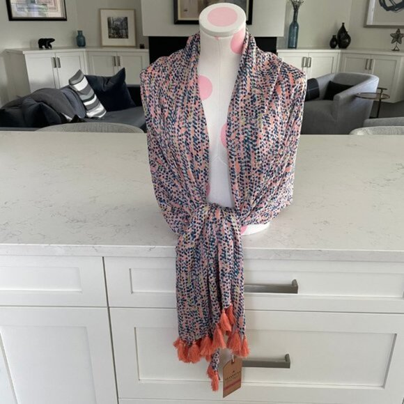 Brakeburn Original Ladies Collection Spots Tassel Modal Scarf Coral Blue OS NWT - Picture 4 of 11